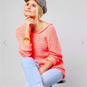 Free People Bright Lights Neon Pink Flamingo Slouchy Sweater, Sz XS
